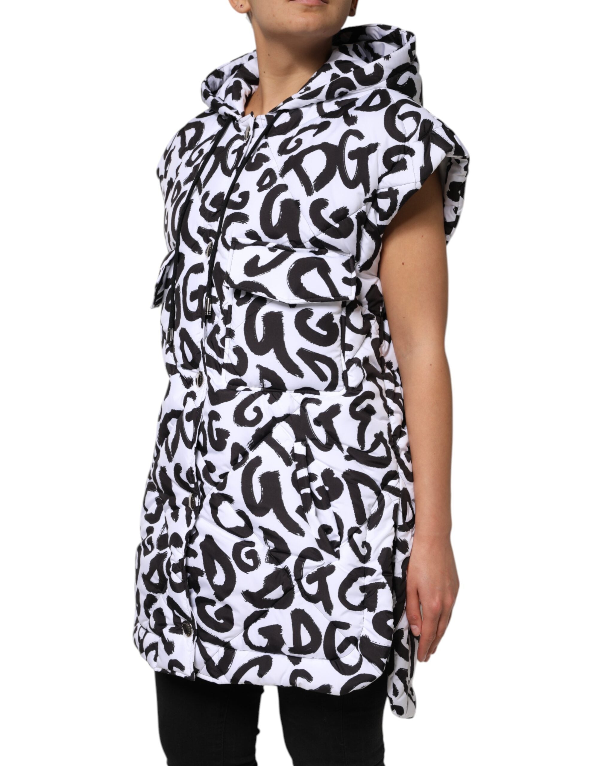 Dolce & Gabbana Weiße DG Mania Kapuzen-Pufferjacke ohne Ärmel